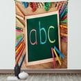 thumbnail image 1 of Crayon Tapestry, School Themed Photo with ABC Lettering on Chalkboard with Painting Crafts Print, Wall Hanging for Bedroom Living Room Dorm Decor, 60W X 80L Inches, Multicolor, by Ambesonne, 1 of 5