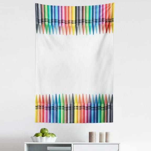 Crayon Tapestry, Top and Bottom Symmetric Straight Border 's Painting Crafts Simple Photo, Fabric Wall Hanging Decor for Bedroom Living Room Dorm, 5 Sizes, Multicolor, by Ambesonne