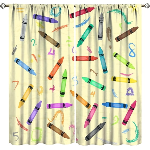 Crayons Curtains Cartoon Colorful Crayons Doodle School Supplies Curtain with Rod Pocket for Bedroom Living Room Classroom Home Decor Drapes Window Treatments 2 Panels Set 42x63in