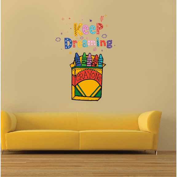 Crayons Keep Dreaming School Cartoon Decors Wall Sticker Art Design Decal for Girls Boys Kids Room Bedroom Nursery Kindergarten House Fun Home Decor Stickers Wall Art Vinyl Decoration (10x10 inch)