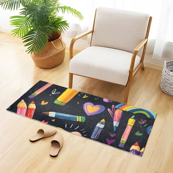 Crayons Rainbows Bathroom Rug 39x20 Non Slip Quick Dry Washable Bathroom Mats for Bedroom Living Room Kitchen