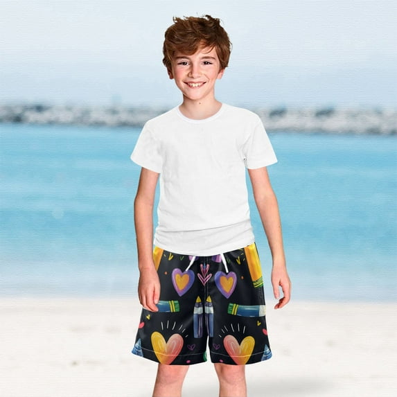 Crayons Rainbows Boys Swim Trunks Boardshorts Swimsuit Quick Dry Board Shorts Bathing Suit 2-12T