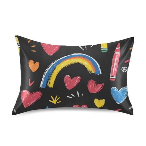 Crayons and Rainbows Hearts Pillowcases Soft Satin Pillow Covers Decorative Rectangle Envelope Closure for Women Men