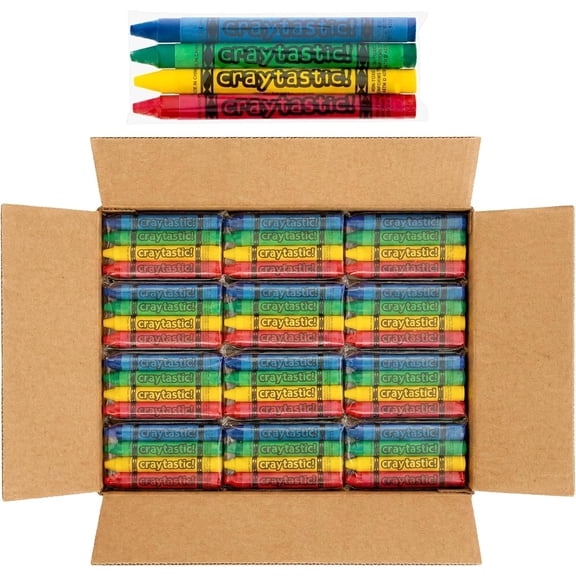 Craytastic! 75 Sets of 4-Packs in Cello (300 total Premium Bulk Crayons in Individual Packs) - Safety Tested & Non-Toxic - Restaurants, Birthday Party Favors, Schools, Crafts