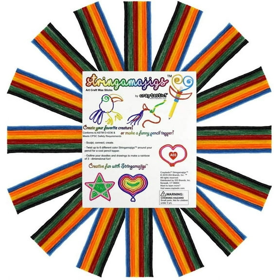 Craytastic! Stringamajigs Art Wax Craft Yarn Sticks for Kids - Bulk Party Set of 16 Packs, 12 Sticks Each Pack