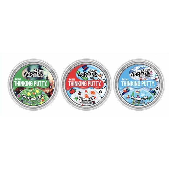 Crazy Aaron Mini Thinking Putty Holiday Set, 3-Pack (Christmas, Snowman, Sleigh Ride)