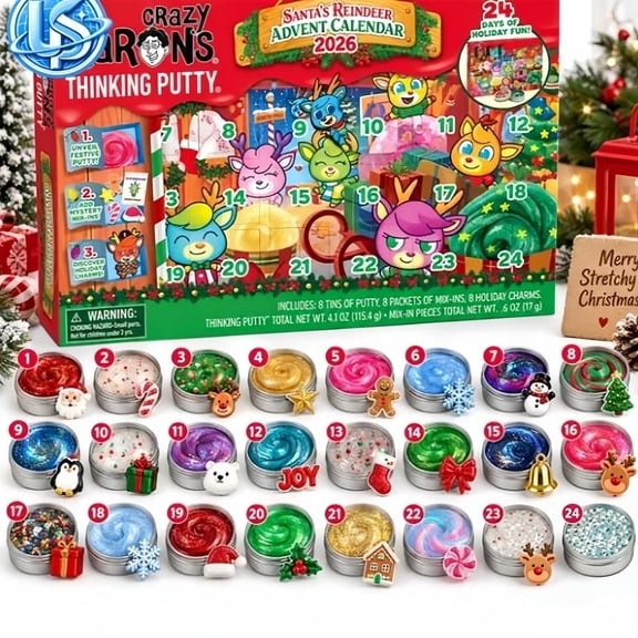 Crazy Aaron's Santa's Reindeer Thinking Putty Advent Calendar 2026, 24-Day Christmas Countdown with Holiday Putty & Charms, Sensory Fidget Toy for Kids
