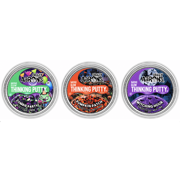Crazy Aaron's Thinking Putty Mini Glow Zombie Party, Pumpkin Patch, Witching Hour 3-Pack