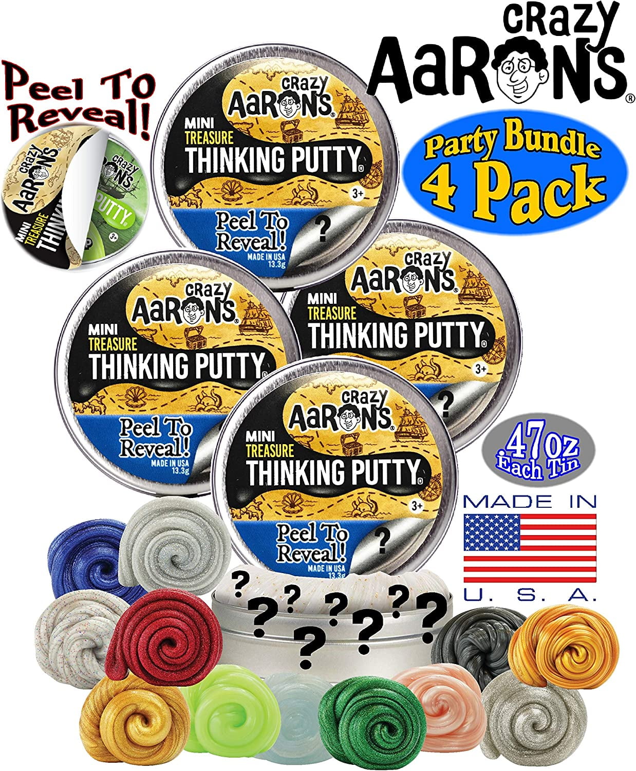 Crazy Aaron's Thinking Putty Mini Tins Treasure Surprise Peel to Reveal