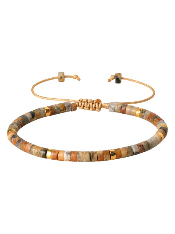 Crazy Agate Gemstone Opal Smooth Dragon Adjustable Beaded Bracelet Brown Orange White Beige T134