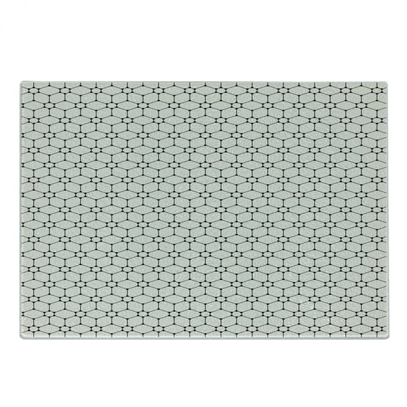 Crazy Art Cutting Board, Grid Inspired Continuing Pattern of Polygonal in Monotone, Decorative Tempered Glass Cutting and Serving Board, in 3 Sizes, by Ambesonne