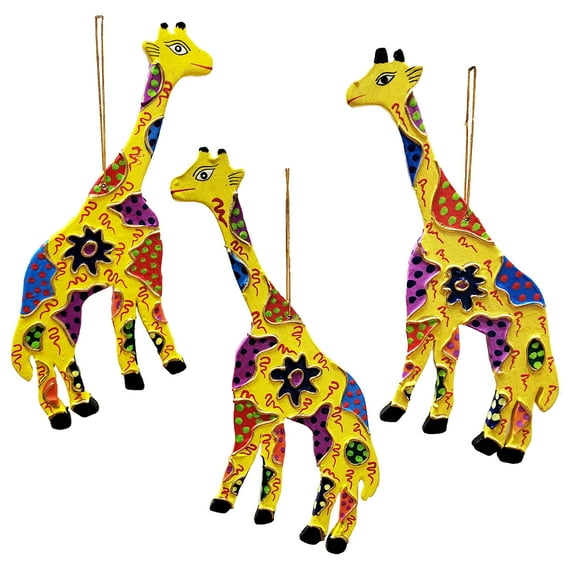 Crazy Art Giraffe Hanging Ornament Décor Brightens Any Christmas Tree Holiday Arrangement Technicolor Unique Patterns Hand Painted Design Set of 3