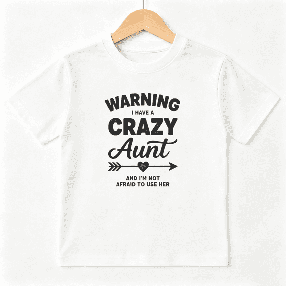 Crazy Aunt Warning Girls Graphic Tee, Funny Family Slogan 100% Cotton Kids Short Sleeve T-Shirt