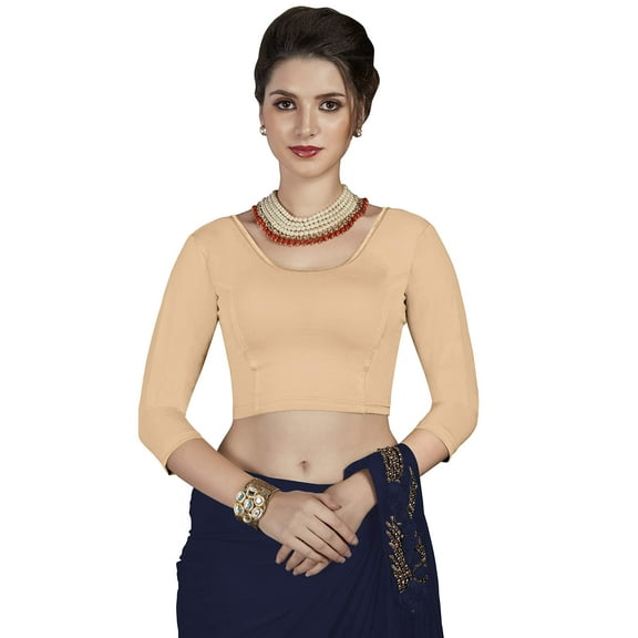 Crazy Bachat Women's Designer Fawn 3/4 Plain Stretch Blouse for Saree Crop Top.