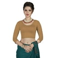 thumbnail image 1 of Crazy Bachat Women's Designer Hazelnut (Brownish) 3/4 Plain Stretch Blouse for Saree Crop Top., 1 of 1