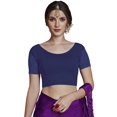 thumbnail image 1 of Crazy Bachat Women's Designer Royal Blue Net Cap Sleeve Stretch Blouse for Saree Crop Top., 1 of 1