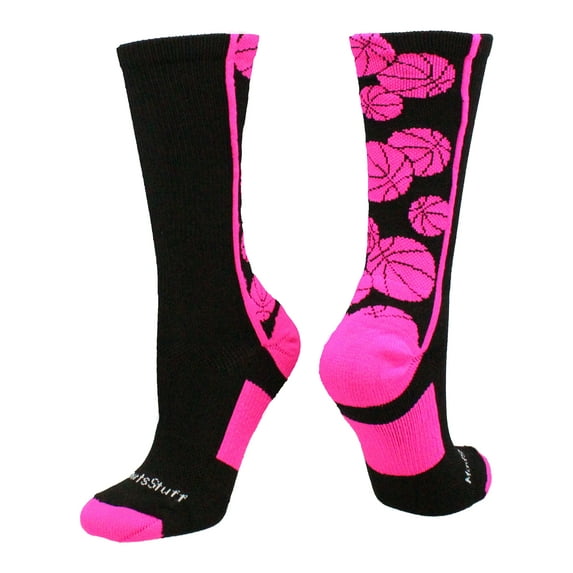 Crazy Basketball Logo Crew Socks (Black/Neon Pink, X-Large)