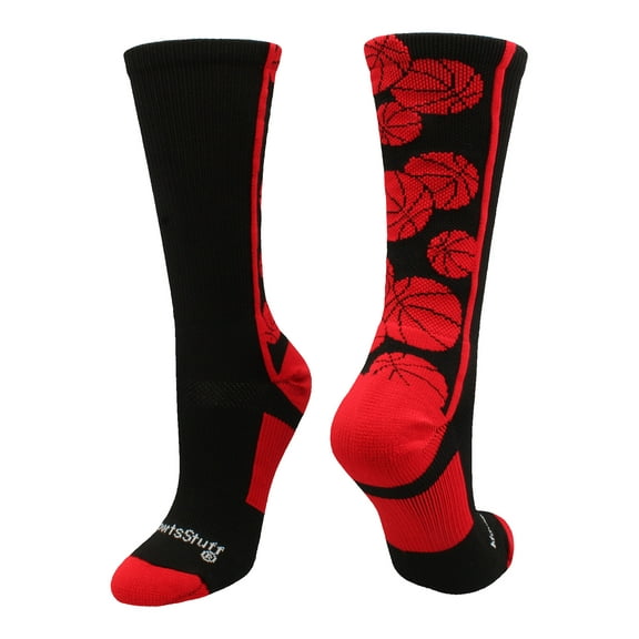 Crazy Basketball Logo Crew Socks (Black/Red, X-Large)