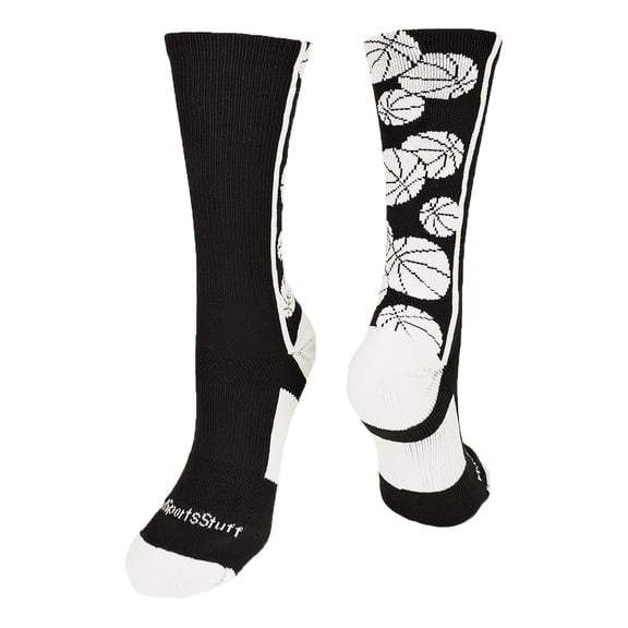 madsportsstuff crazy basketball logo crew socks (black/white, medium)