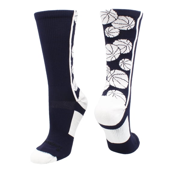 Crazy Basketball Logo Crew Socks (Navy/White, X-Large)