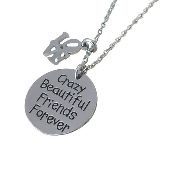 Crazy Beautiful Friends Forever Stainless-Steel Engraved Disc with Laser Cut Love Charm Necklace (18")