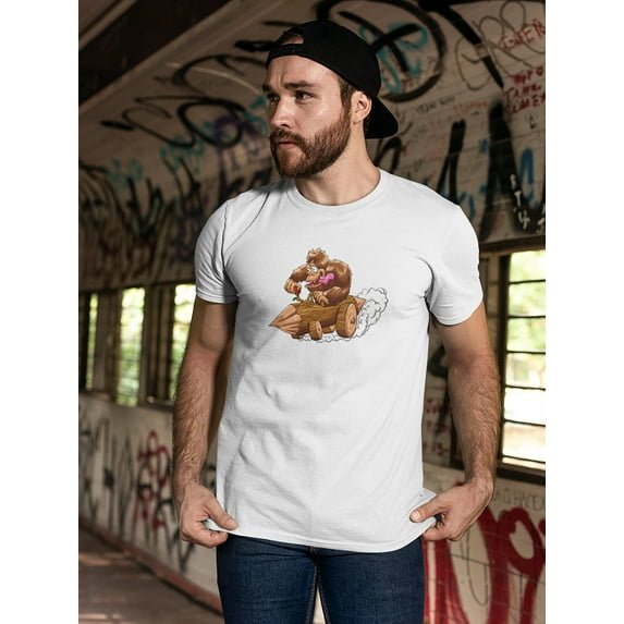 Crazy Big Foot Driving Race Car T-Shirt Men -Image by Shutterstock, Male 4X-Large