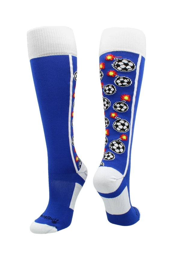 Crazy Bomber Soccer Socks (Royal/White, Large)