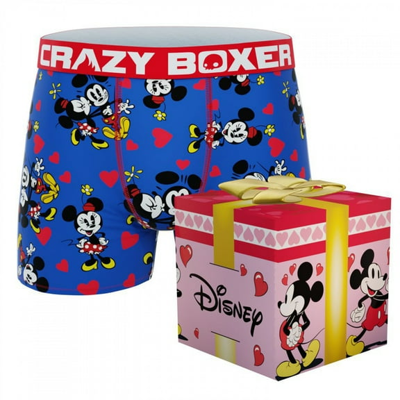 Crazy Boxer Mickey and Minnie Hearts Men's Boxer Briefs in Gift Box-Large (36-38)