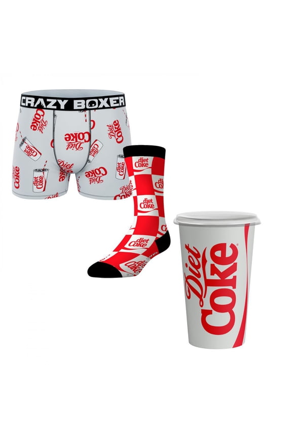 Crazy Boxers Coca-Cola Diet Coke Men's Boxer Briefs and Socks Cup Set-Medium (32-34)