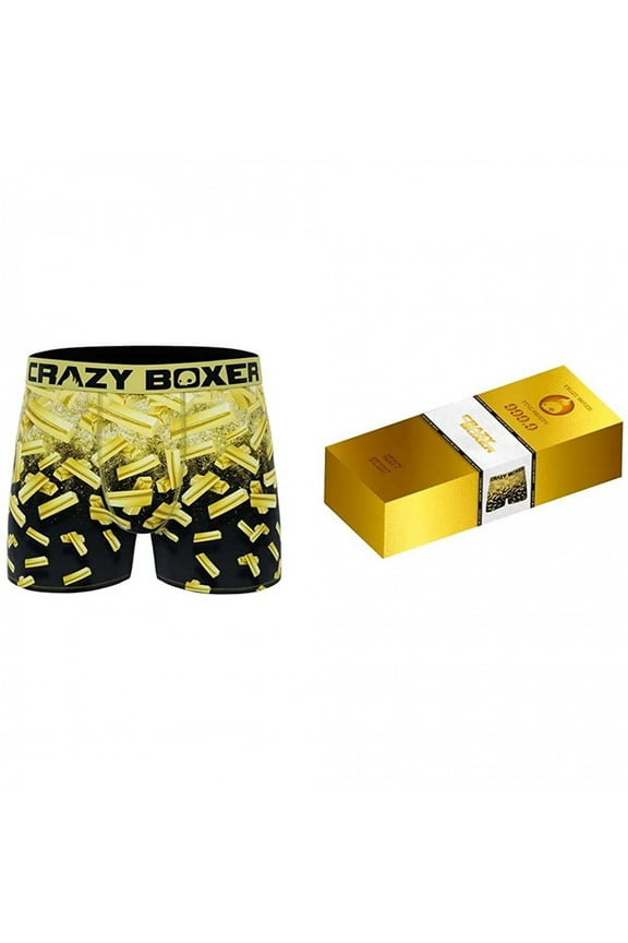 Crazy Boxers Gold Bars All Over Boxer Briefs in Gold Bar Box-Medium (32-34)