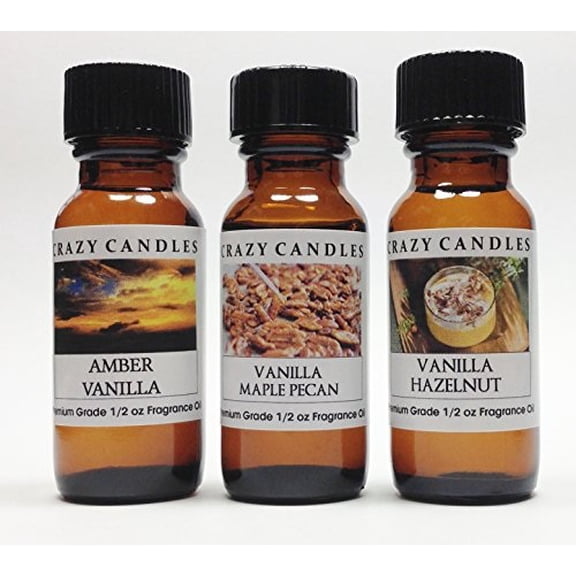 3 Bottles Set, 1 Amber Vanilla, 1 Vanilla Maple Pecan, 1 Vanilla Hazelnut 1/2 Fl Oz Each 15ml Premium Grade Scented Fragrance