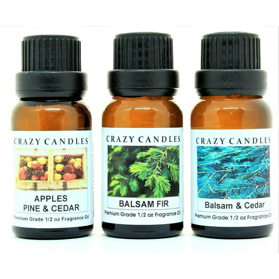 Crazy Candles 3 Bottles Set, 1 Apples Pine & Cedar, 1 Balsam Fir, 1 Balsam & Cedar 1/2 Fl Oz Each (15ml) Premium Grade Scented Fragrance Oils