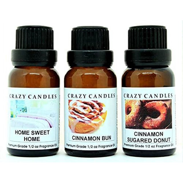 Crazy Candles 3 Bottles Set, 1 Home Sweet Home, 1 Cinnamon Bun, 1