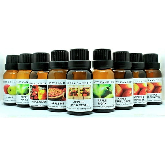 Crazy Candles 9 Bottles Set (Apple Collection) 1/2 Fl Oz Each (15ml) Premium Grade Scented Fragrance Oils