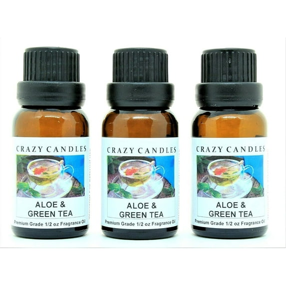 Crazy Candles Aloe & Green Tea 3 Bottles 1/2 FL Oz Each (15ml) Premium Grade Scented Fragrance Oil Made in USA
