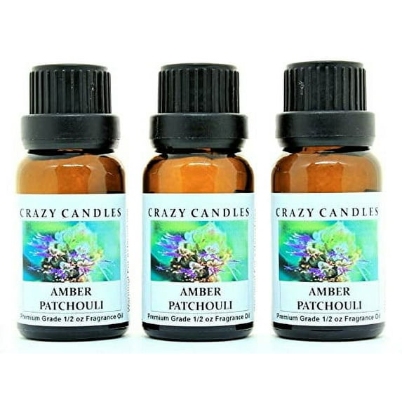 Crazy Candles Amber Patchouli 3 Bottles 1/2 Fl Oz Each (15ml) Premium Grade Scented Fragrance Oil