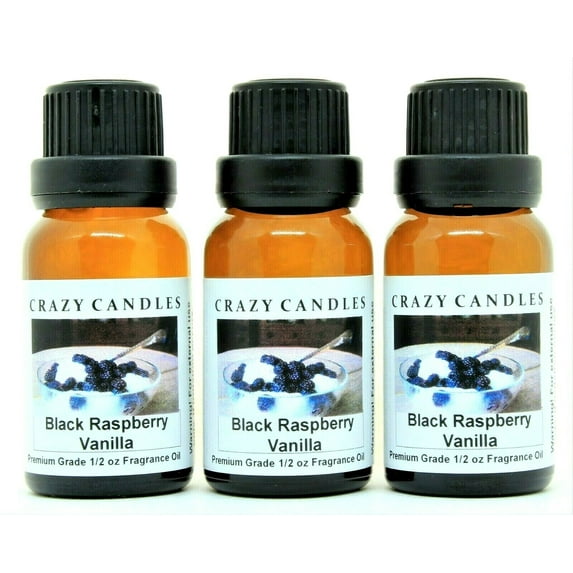 Crazy Candles Black Raspberry Vanilla 3 Bottles 1/2oz Each 15ml Premium Scented Fragrance Oil Made in USA