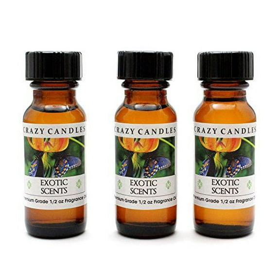 Crazy Candles Exotic Scents at 3 Bottles 1/2 Fl Oz Each (15ml) Premium Grade Scented Fragrance Oil (Blend of African Shea Butter, Cashmere Extract and Vanilla Aroma)