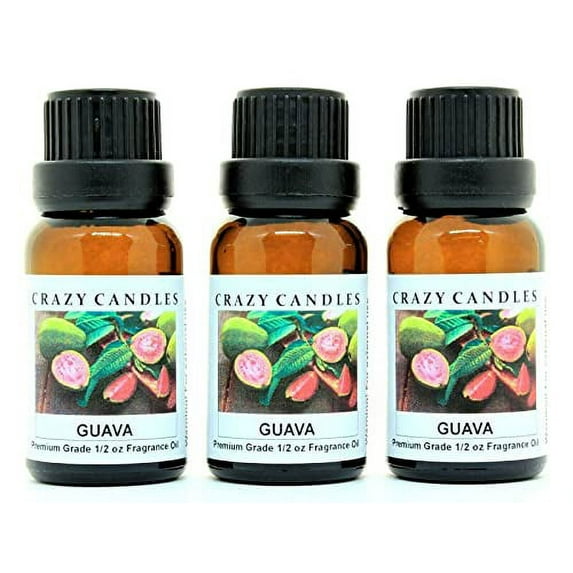 Crazy Candles Guava 3 Bottles 1/2 FL Oz Each (15ml) Premium Grade Scented Fragrance Oil (A Sweet, Musky Fruit with Creamy Aroma)