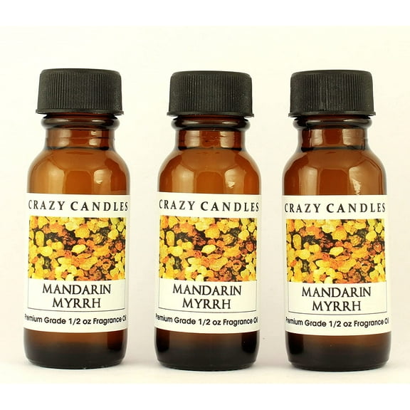 Crazy Candles Mandarin Myrrh 3 Bottles 1/2 FL Oz Each (15ml) Premium Grade Scented Fragrance Oil Made in USA