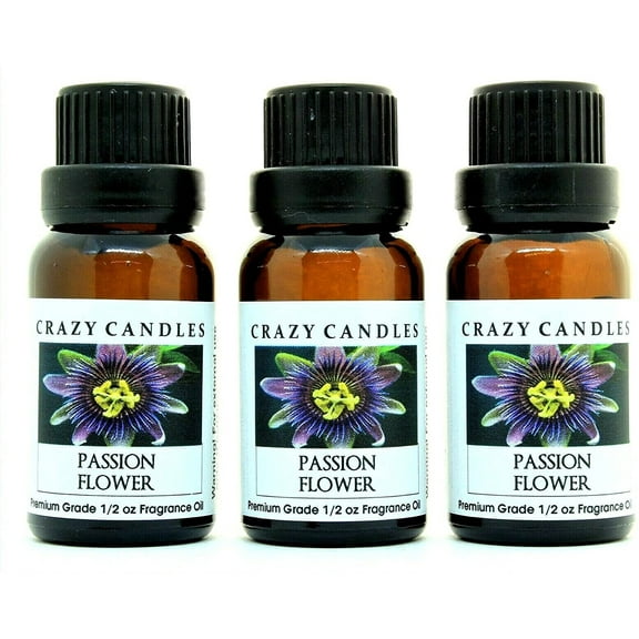 Crazy Candles Passion Flower 3 Bottles 1/2 FL Oz Each (15ml) Premium Grade Scented Fragrance Oil (Sweet Fruity Floral Aroma) Made in USA