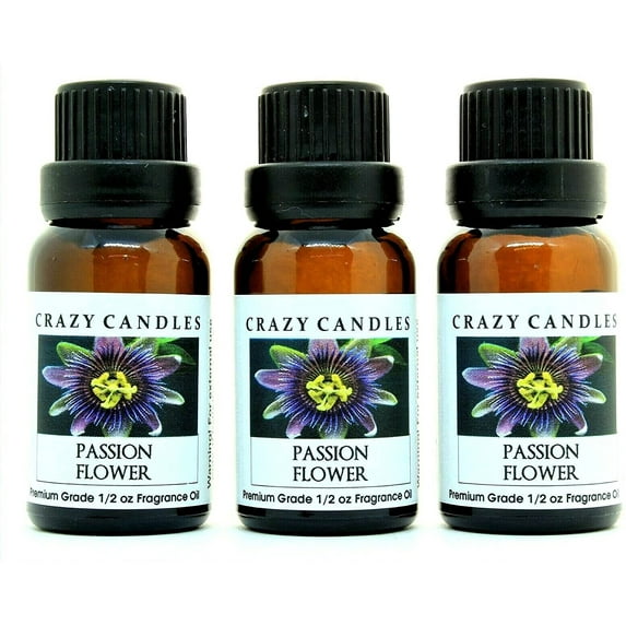 Crazy Candles Passion Flower 3 Bottles 1/2 FL Oz Each (15ml) Premium Grade Scented Fragrance Oil (Sweet Fruity Floral Aroma) Made in USA