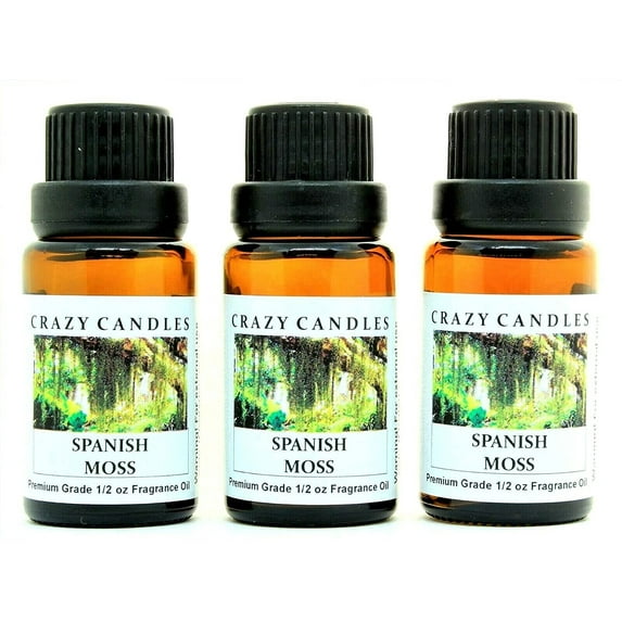 Crazy Candles Spanish Moss (Made in USA) 3 Bottles 1/2 FL Oz Each (15ml) Premium Grade Scented Fragrance Oil Made in USA