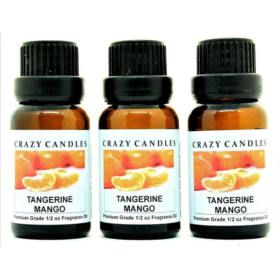 Crazy Candles Tangerine Mango 3 Bottles 1/2 FL Oz Each (15ml) Premium Grade Scented Fragrance Oil Made in USA