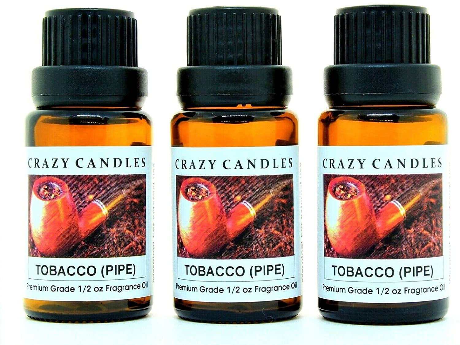 pipe tobacco scent Crazy Candles Tobacco (Pipe) 3 Bottles 1/2 FL Oz Each (15ml) Premium Grade Scented  Fragrance Oil (Made in USA)