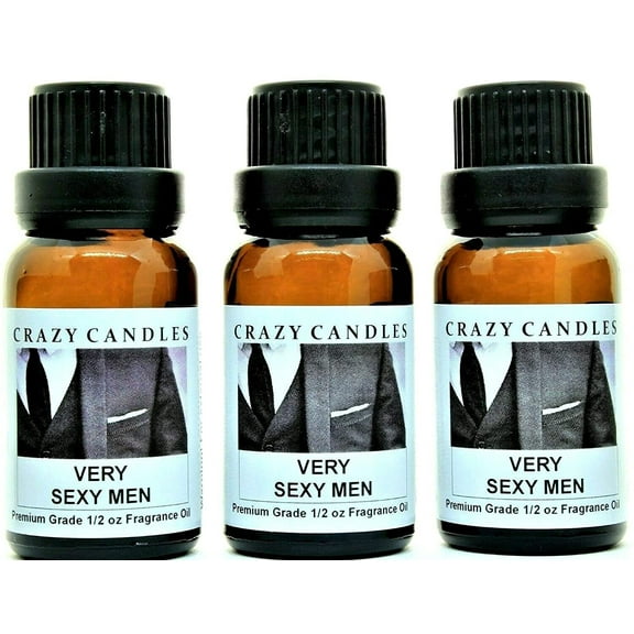 Crazy Candles Very Sexy Men 3 Bottles 1/2 Fl Oz Each (15ml) Premium Grade Scented Fragrance Oil (Tangerine, Pink Lime, Bergamot Leaves, Limewood, Cinnamon Bark, Sage, Vetiver, and Orange)