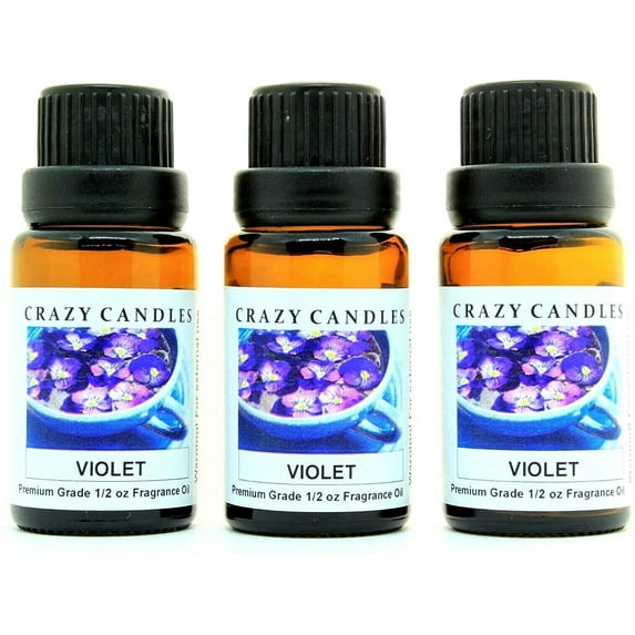 Crazy Candles Violet 3 Bottles 1/2 Fl Oz Each (15ml) Premium Grade Scented Fragrance Oil (Earthy, Powdery Aroma) Made in USA