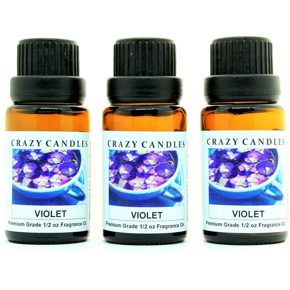 Crazy Candles Violet 3 Bottles 1/2 Fl Oz Each (15ml) Premium Grade Scented Fragrance Oil (Earthy, Powdery Aroma) Made in USA