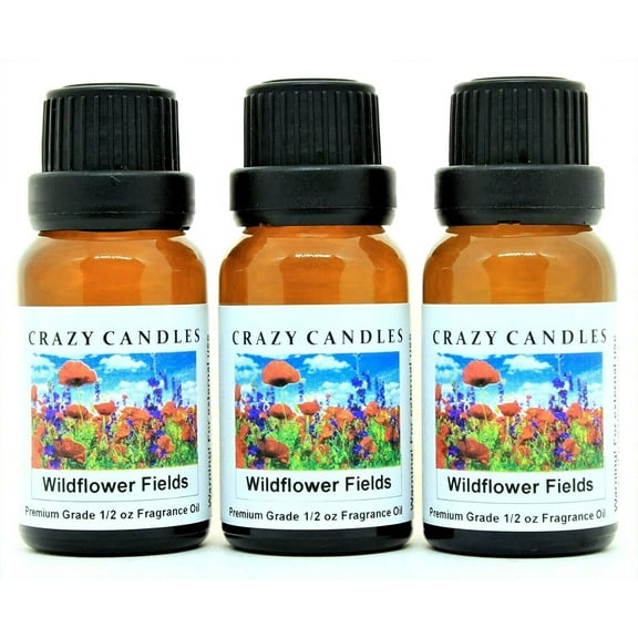 Crazy Candles Wildflower Fields 3 Bottles 1/2oz Each (15ml) Premium Grade Scented Fragrance Oil Made in USA