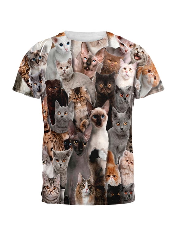 Crazy Cat All Over Adult T-Shirt